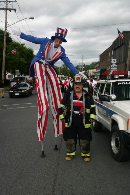 Uncle Sam with Hudson Fire Captain James &quot;Wally&quot; Moore at the 2006 Flag Day Parade in Hudson.